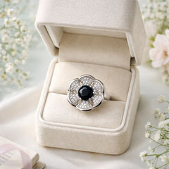 Zircon Ring-287 (Silver) (Black)