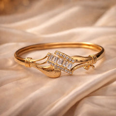 Gold Plated Zircon Kara Bracelet-27 (White)