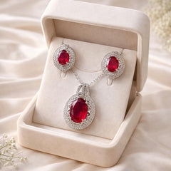 Zircon Locket Set-157 (Silver) (Maroon)