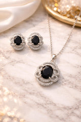 Zircon Locket Set-166 (Silver) (Black)
