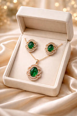 Zircon Locket Set-166 (Golden) (Green)