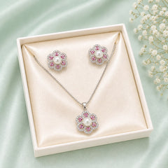 Zircon Locket Set-173 (Silver/Pink)