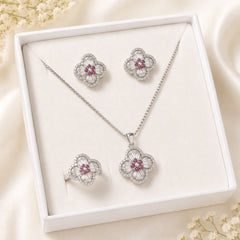 Zircon Locket Set-174 (Silver/Ruby)
