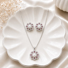 Zircon Locket Set-172 (Silver/Pink)