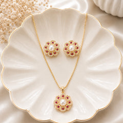 Zircon Locket Set-172 (Golden/Pink)