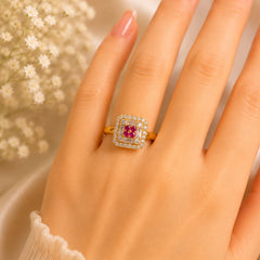 Zircon Ring-432 (Golden/Pink)