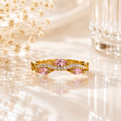 Zircon Ring-431 (Golden/Pink)