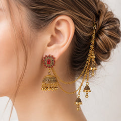 Bahubali Jhumka Hair Chain Set-01 (Maroon)