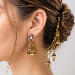 Bahubali Jhumka Hair Chain Set-01 (Pink)