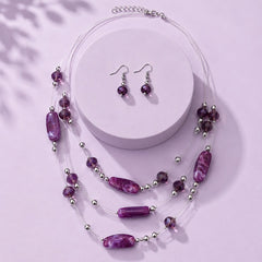 Layered Beaded Necklace Set-02 (Purple)