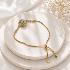 Adjustable Bracelet-289 (Golden/Ferozi)