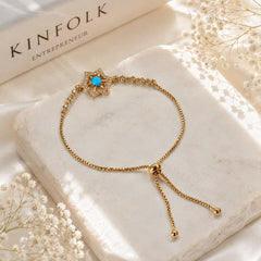 Adjustable Bracelet-286 (Golden/Ferozi)