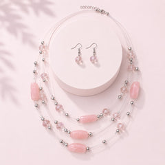 Layered Beaded Necklace Set-02 (Pink)