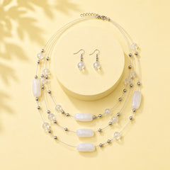 Layered Beaded Necklace Set-02 (White)