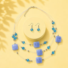 Layered Beaded Necklace Set-01 (Blue)