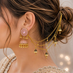 Bahubali Jhumka Hair Chain Set-03 (Pink)