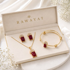 Zircon Locket Set-197 (Golden/Maroon)