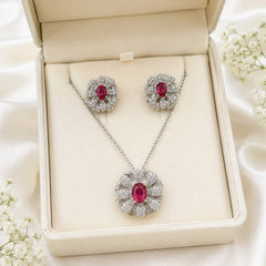 Zircon Locket Set-190 (Silver/Pink)