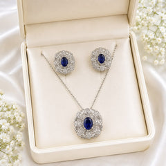 Zircon Locket Set-190 (Silver/Blue)