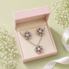Zircon Locket Set-191 (Silver/Pink)