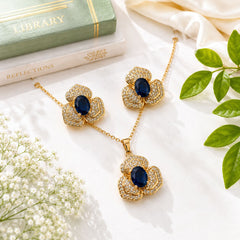Zircon Locket Set-181 (Golden/Blue)