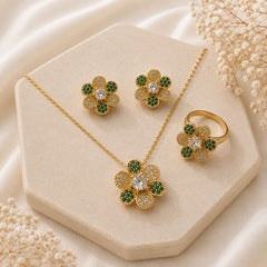 Zircon Locket Set-194 (Golden/Green)