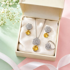 Zircon Locket Set-193 (Silver/Yellow)