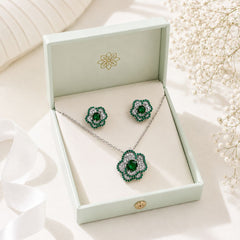 Zircon Locket Set-196 (Silver/Green)