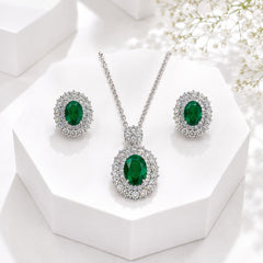 Zircon Locket Set-195 (Silver/Green)