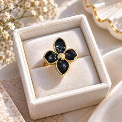 Flower Enamel Statement Ring (Black)