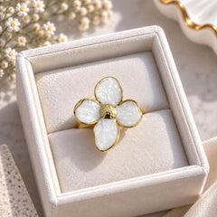 Flower Enamel Statement Ring (White)