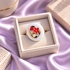 Floral Statement Ring (Red)