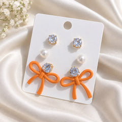 Bow Earring Trio Set (Orange)
