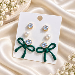 Bow Earring Trio Set (Green)
