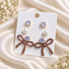 Bow Earring Trio Set (Brown)