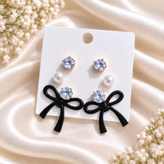 Bow Earring Trio Set (Black)