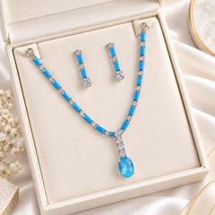 Zircon Necklace-64 (Silver/Ferozi)
