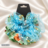 Floral Mesh Scrunchie-02 (Blue,Green)