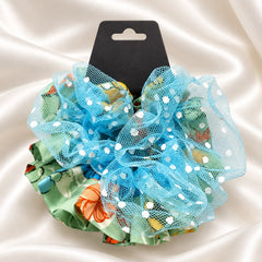 Floral Mesh Scrunchie-02 (Blue,Green)