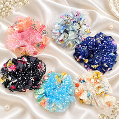 Floral Mesh Scrunchie-02 (Pink)