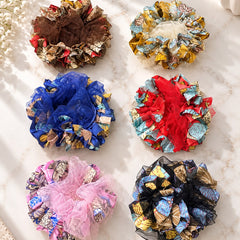 Floral Mesh Scrunchie-03 (Blue)