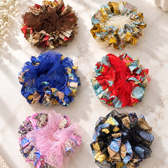 Floral Mesh Scrunchie-03 (Red)