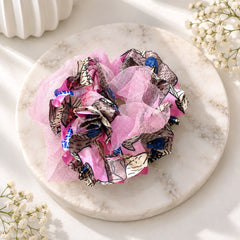 Floral Mesh Scrunchie-03 (Pink)