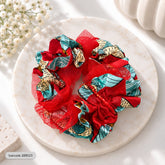 Floral Mesh Scrunchie-03 (Red)