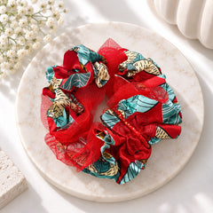 Floral Mesh Scrunchie-03 (Red)