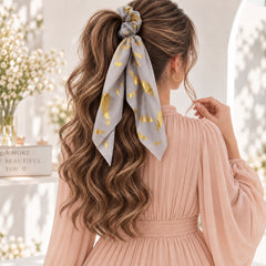 Golden Feather Scarf Scrunchie (Gray)