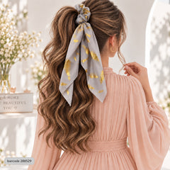 Golden Feather Scarf Scrunchie (Gray)