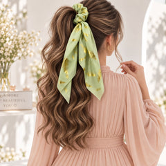 Golden Feather Scarf Scrunchie (Green)