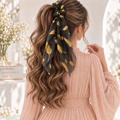 Golden Feather Scarf Scrunchie (Black)