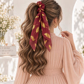 Golden Feather Scarf Scrunchie (Maroon)